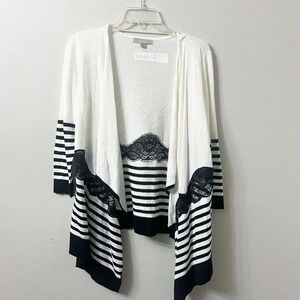 Women’s Boutique Black White Cotton Lace Cardigan Medium Long Sleeve Lightweight